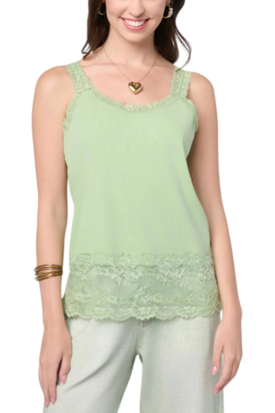 Christie Brinkley Women's Lace Hem Layering Tank Top Sage - Regular